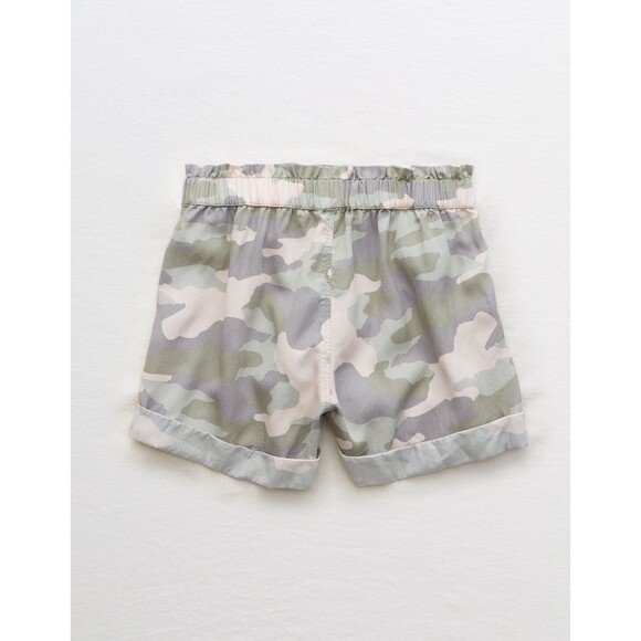 AERIE American Eagle Camp Shorts pink grey camo cuffed elastic pull on tie M - Picture 5 of 6